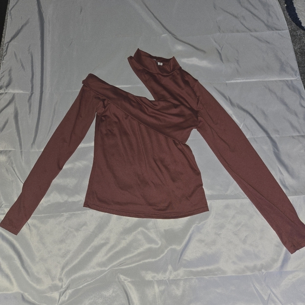 Gaze Seamless Neck Cut Asymmetrical Long Sleeve Pink XS Top